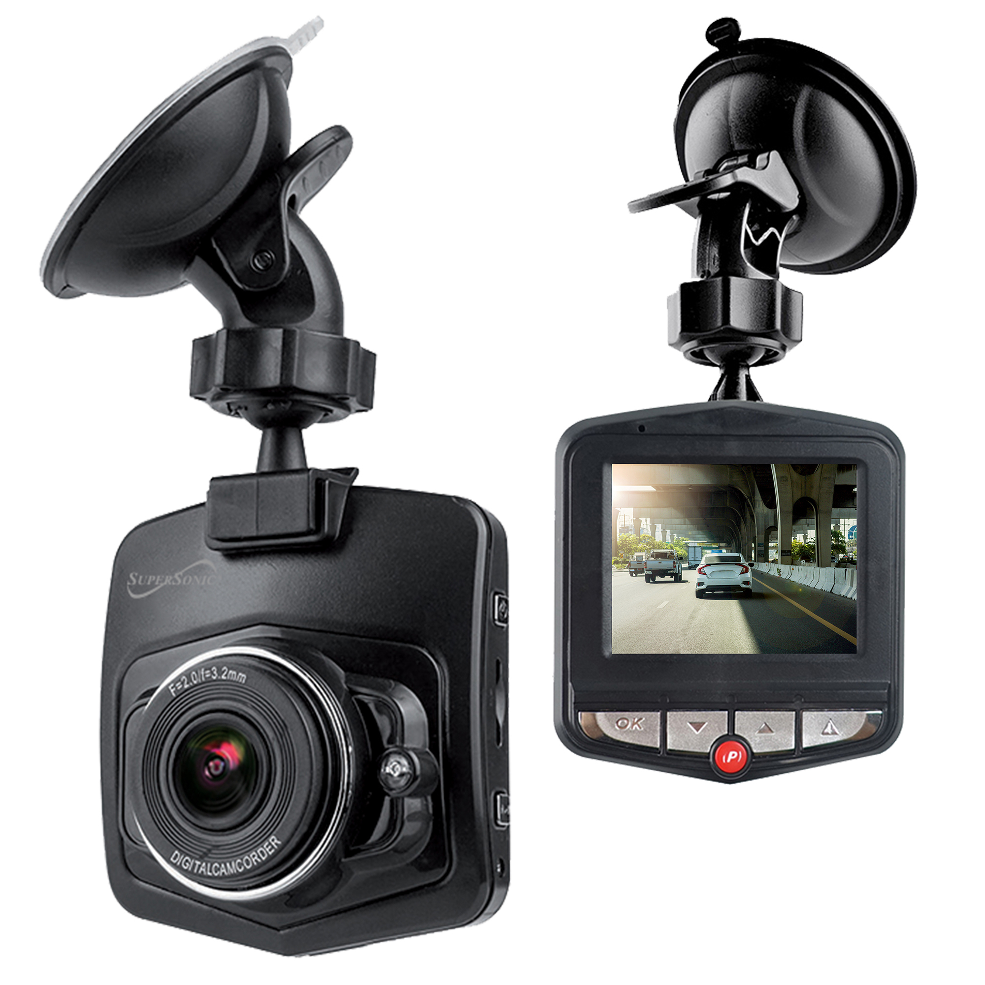 Supersonic RoadEYE HD Dash Cam — 720p, 120° Wide-Angle Lens, Night Mode, Motion Detection, Loop Recording, Model# SC-570DC